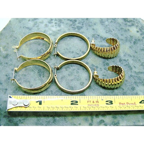 Lot of 3 Hoop and Semi Hoop Gold Tone Pierced Earrings 1" Minimalist - Picture 8 of 12